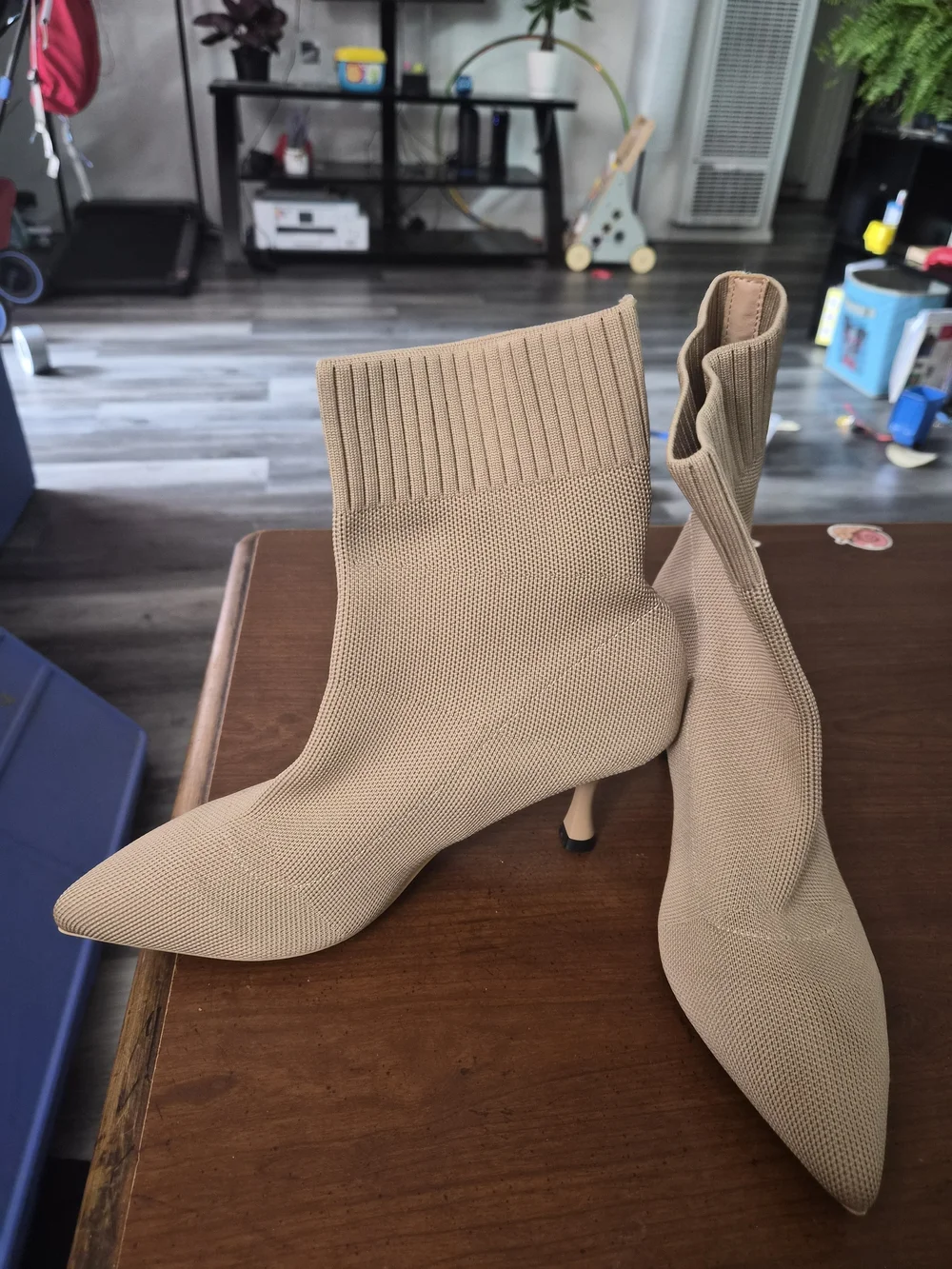 SHEIN Nude Pointed Toe Sock Booties